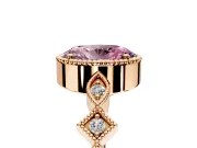 Milgrain Bezel Engagement Ring Setting for Fancy Pink Oval Center with Marquise Stations and Bezel Head in Rose Gold