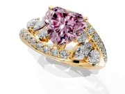 Halo Engagement Ring Setting for Fancy Pink Heart-Shaped Center with Marquise and Pave Bypass Band and Prong Head in Yellow Gold