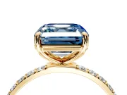 Solitaire Engagement Ring Setting for Fancy Blue Asscher Cut Center with Pave Accents and Prong Head in Yellow Gold