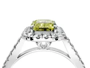 Halo Engagement Ring Setting for Fancy Yellow Emerald Cut Center with Raised Halo, Pave Band and Prong Head in Sterling Silver