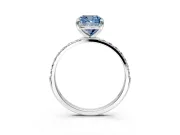 Solitaire Engagement Ring Setting for Fancy Blue Cushion Cut Center with Pave Accents and Prong Head in Platinum