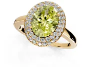 Halo Engagement Ring Setting for Fancy Yellow Oval Center with Plain Tapered Band and Prong Head in Yellow Gold
