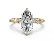 Cluster Engagement Ring Setting for Marquise Center with Round Cut Accent Band and Prong Head in Yellow Gold