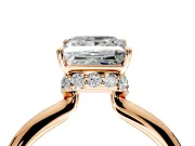 Hidden Halo Engagement Ring Setting for Princess Cut Center with Plain Rounded Band and Prong Head in Rose Gold
