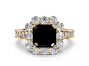 Halo Engagement Ring Setting for Fancy Black Asscher Cut Center with Milgrain Channel Band and Prong Head in Yellow Gold