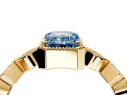 Milgrain Bezel Engagement Ring Setting for Fancy Blue Emerald Cut Center with Marquise Stations and Bezel Head in Yellow Gold