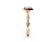 Halo Engagement Ring Setting for Fancy Pink Princess Cut Center with Twist Band and Prong Head in Rose Gold