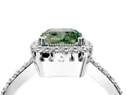Halo Engagement Ring Setting for Fancy Green Cushion Cut Center with Inner Milgrain Border and Prong Head in White Gold