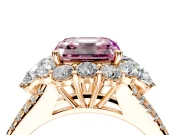 Halo Engagement Ring Setting for Fancy Pink Asscher Cut Center with Two-Strand Split Shank and Prong Head in Rose Gold