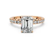Solitaire Engagement Ring Setting for Emerald Cut Center with Shared-Prong Accents and Prong Head in Rose Gold
