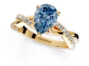 Crossover Engagement Ring Setting for Fancy Blue Pear-Shaped Center with Pave and Plain Strands and Prong Head in Yellow Gold