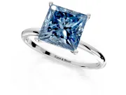 Solitaire Engagement Ring Setting for Fancy Blue Princess Cut Center with Straight Thin Band and Prong Head in Sterling Silver
