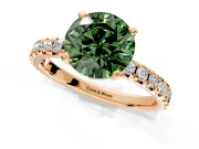 Solitaire Engagement Ring Setting for Fancy Green Round Cut Center with Large Accents and Prong Head in Rose Gold