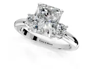3 Stone Engagement Ring Setting for Radiant Cut Center with Wide Plain Band and Prong Head in Sterling Silver