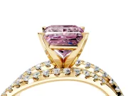Solitaire Engagement Ring Setting for Fancy Pink Princess Cut Center with Woven 3-Strand Pave Band and Prong Head in Yellow Gold