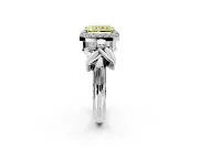 Halo Engagement Ring Setting for Fancy Yellow Radiant Cut Center with Floral Band and Prong Head in White Gold