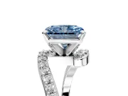 Solitaire Engagement Ring Setting for Fancy Blue Radiant Cut Center with Pave Bypass Swirl Band and Prong Head in Platinum