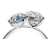 Fancy Blue Marquise and Emerald Cut Lab-Grown Diamond Toi et Moi Engagement Ring with Prong-Set Stones in Platinum
