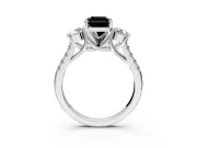 3 Stone Engagement Ring Setting for Fancy Black Radiant Cut Center with Crossover Basket, Pave Band and Prong Head in Platinum