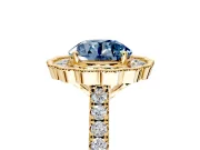 Milgrain Floral Halo Engagement Ring Setting for Fancy Blue Round Cut Center with Pave Band and Prong Head in Yellow Gold