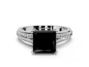 Solitaire Engagement Ring Setting for Fancy Black Princess Cut Center with Pave Rail Split Shank and Prong Head in White Gold