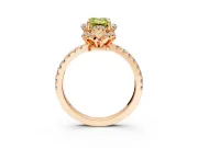 Halo Engagement Ring Setting for Fancy Yellow Emerald Cut Center with Openwork Halo, Pave Band and Prong Head in Rose Gold