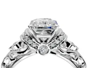 Solitaire Engagement Ring Setting for Radiant Cut Center with Filigree Band and Prong Head in Platinum