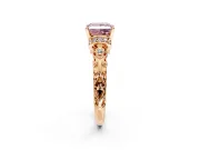 Solitaire Engagement Ring Setting for Fancy Pink Princess Cut Center with Filigree Band and Prong Head in Rose Gold