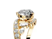 Solitaire Engagement Ring Setting for Heart-Shaped Center with Pave Bypass Twist Band and Prong Head in Yellow Gold