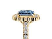 Milgrain Floral Halo Engagement Ring Setting for Fancy Blue Radiant Cut Center with Pave Band and Prong Head in Yellow Gold