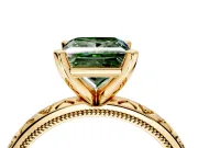 Solitaire Engagement Ring Setting for Fancy Green Princess Cut Center with XO Engraved Band and Prong Head in Yellow Gold