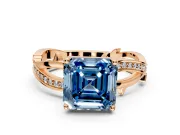 Solitaire Engagement Ring Setting for Fancy Blue Asscher Cut Center with Pave and Plain Crossover Band and Prong Head in Rose Gold