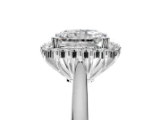 Starburst Halo Engagement Ring Setting for Radiant Cut Center with Thin Round-Wire Band and Prong Head in Sterling Silver