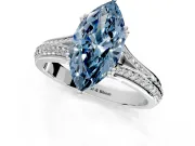 Solitaire Engagement Ring Setting for Fancy Blue Marquise Center with Pave Rail Split Shank and Prong Head in Sterling Silver