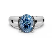 Tension Engagement Ring Setting for Fancy Blue Oval Center with Wide Flat Band and Tension Head in Platinum
