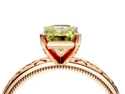 Solitaire Engagement Ring Setting for Fancy Yellow Emerald Cut Center with Scrollwork Band and Prong Head in Rose Gold