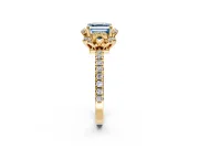 Floral Halo Engagement Ring Setting for Fancy Blue Asscher Cut Center with Pave Band and Prong Head in Yellow Gold