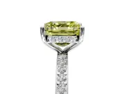Solitaire Engagement Ring Setting for Fancy Yellow Asscher Cut Center with Fine Pave Band and Prong Head in Platinum