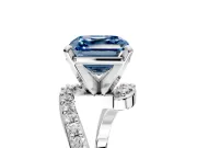 Solitaire Engagement Ring Setting for Fancy Blue Asscher Cut Center with Pave Bypass Swirl Band and Prong Head in White Gold
