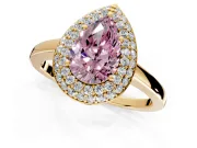 Halo Engagement Ring Setting for Fancy Pink Pear-Shaped Center with Plain Tapered Band and Prong Head in Yellow Gold