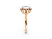 Starburst Halo Engagement Ring Setting for Asscher Cut Center with Thin Round-Wire Band and Prong Head in Rose Gold