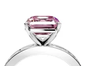 Solitaire Engagement Ring Setting for Fancy Pink Asscher Cut Center with Channel Baguette Band and Prong Head in Platinum