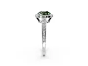 Bezel-Framed Halo Engagement Ring Setting for Fancy Green Round Cut Center with Pave Band and Prong Head in Platinum