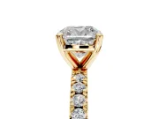 Solitaire Engagement Ring Setting for Cushion Cut Center with Fine Pave Band and Claw Prong Head in Yellow Gold