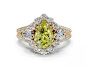 Halo Engagement Ring Setting for Fancy Yellow Pear-Shaped Center with Two-Strand Split Shank and Prong Head in Yellow Gold