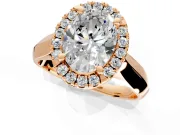 Halo Engagement Ring Setting for Oval Center with Square Band and Prong Head in Rose Gold