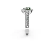 Milgrain Halo Engagement Ring Setting for Fancy Green Heart-Shaped Center with Pave Band and Prong Head in Platinum