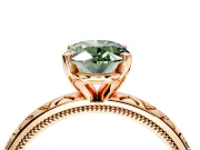 Solitaire Engagement Ring Setting for Fancy Green Oval Center with XO Engraved Band and Prong Head in Rose Gold