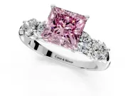 5 Stone Engagement Ring Setting for Fancy Pink Princess Cut Center with Graduated Accents and Prong Head in White Gold