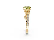 Leaf Motif Engagement Ring Setting for Fancy Yellow Round Cut Center with Pave Band and Prong Head in Yellow Gold
